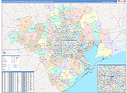 Houston-The Woodlands-Sugar Land Metro Area Wall Map Color Cast Style
